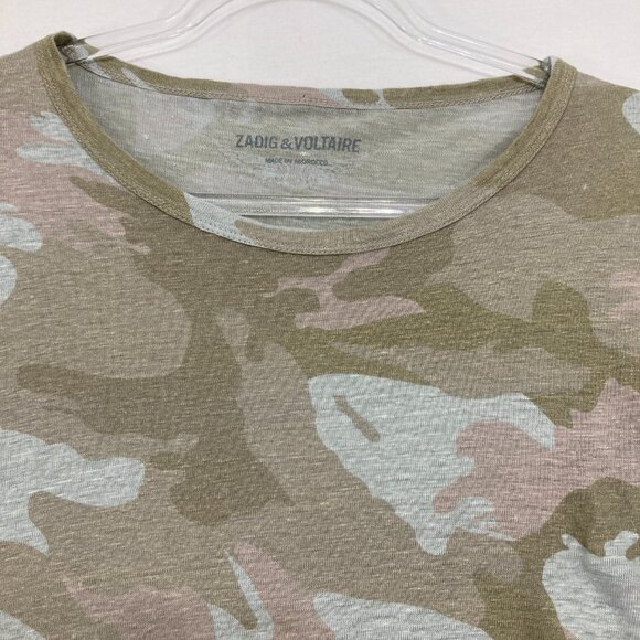 ZADIG & VOLTAIRE Small Green Willy Lin Camo Crewneck Long-Sleeve Linen Top - Picture 4 of 12